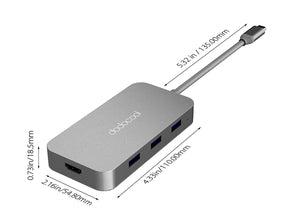Mini Hub USB-C Multifunzione 6 in 1 con 3 USB 3.0 Ethernet RJ-45 in Lega di Alluminio con Trasmissione HDMI 4K DC50