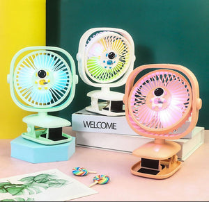 Mini Ventilatore da tavolo con clip ricaricabile tramite USB luce RGB BJJ848-2
