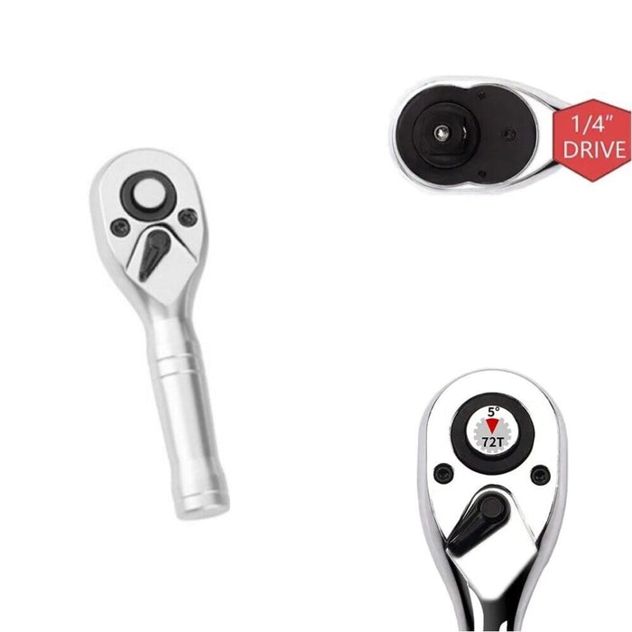 Mini chiave a cricchetto reversibile attacco 1/4" lunga 90mm Cr-V Art.07372