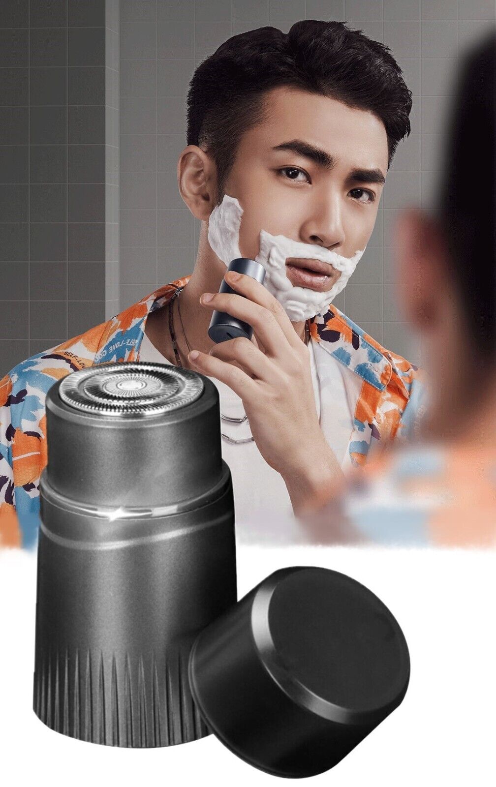 Mini rasoio ricaricabile a testina rotante da viaggio barba uomo