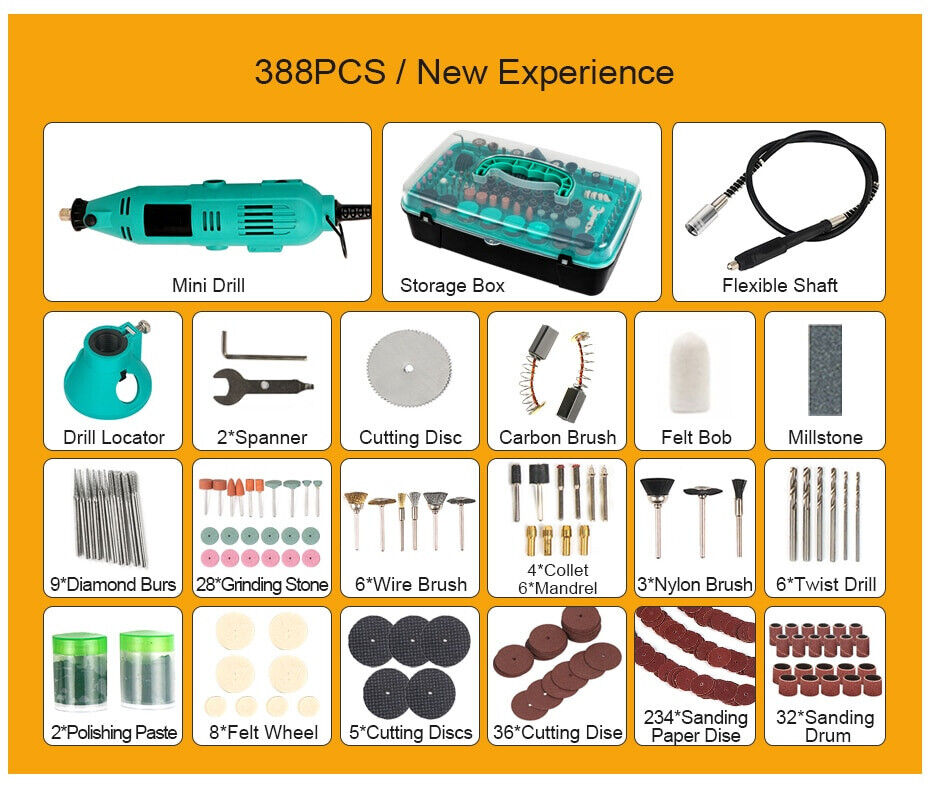 Mini trapano smerigliatrice 130w 388 accessori lucida leviga tipo Dremel Drimmel