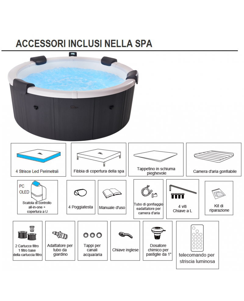 Minipiscina Idromassaggio Tonda 182cm Riscaldatore, Led Mspa Denver Plus