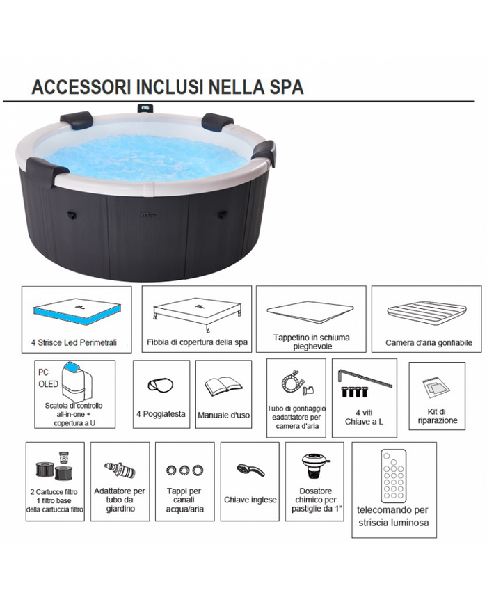 Minipiscina Idromassaggio Tonda 182cm Riscaldatore, Led Mspa Denver Plus