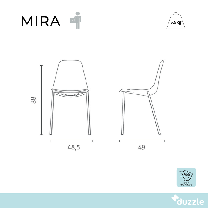 Mira, Set di 4 sedie in polipropilene Bianco (49cm X 48.5cm H. 88cm)| Duzzle