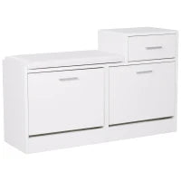 Scarpiera Moderna con Panca Imbottita per 12 Paia di Scarpe, Mobile da Ingresso con Scarpiera, Legno, Elegante, Capiente, 94,5x57x30 cm, Bianco