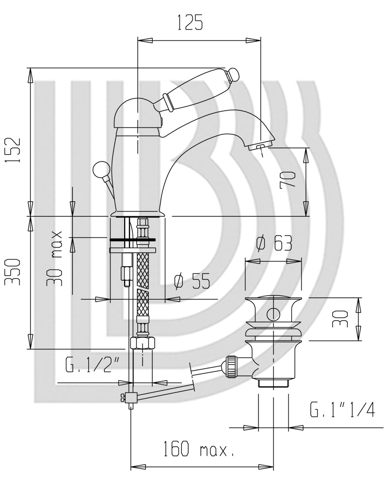 Miscelatore bagno monocomando lavabo, cromo Bianchi Retrò