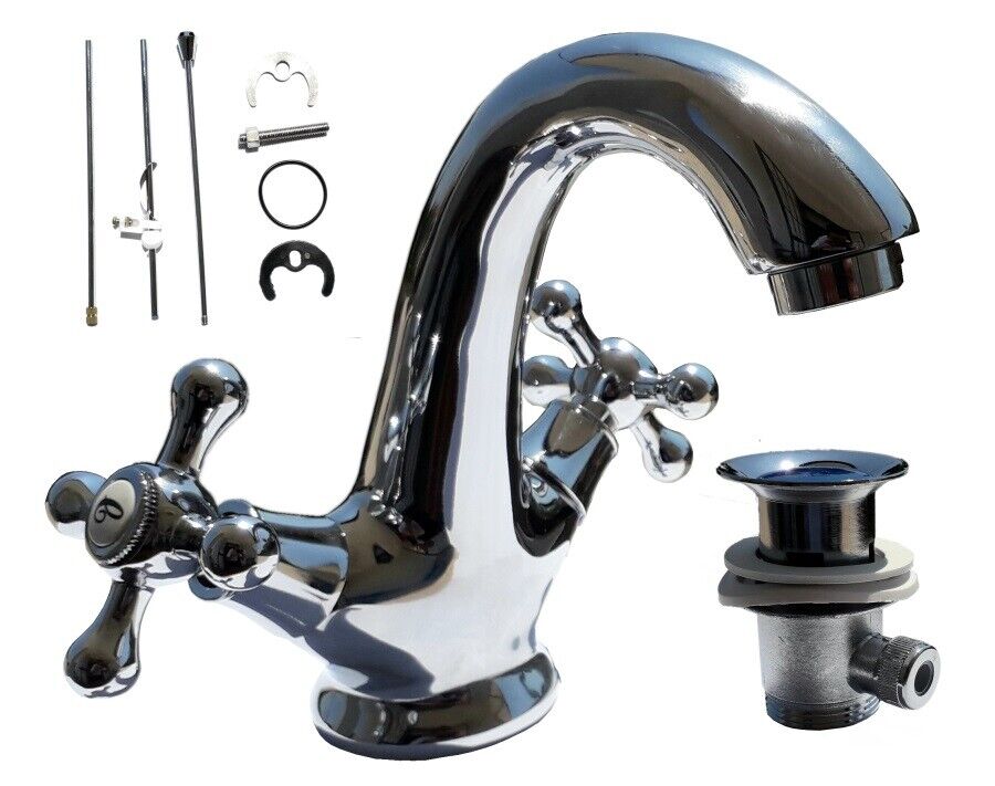 Miscelatore rubinetto cromato lavello cucina bagno lavabo con piletta 52344A