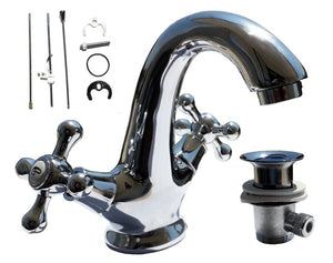 Miscelatore rubinetto cromato lavello cucina bagno lavabo con piletta 52344A