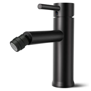 Miscelatore rubinetto lavabo bidet bagno acciaio inox nero + piletta RAY 87392