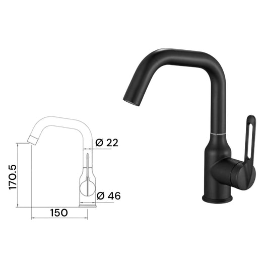 Miscelatore rubinetto monocomando per lavabo cucina canna bassa nero opaco 87258