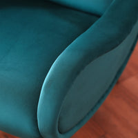 Poltrona Miss design vintage in velluto blu petrolio e gambe nere ottone