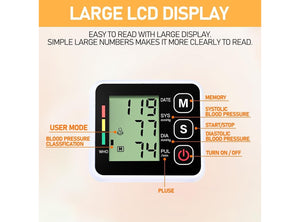 Misuratore Pressione Sanguigna Portatile da Polso Misurazione della Frequenza Cardiaca e Pulsazioni Schermo LCD