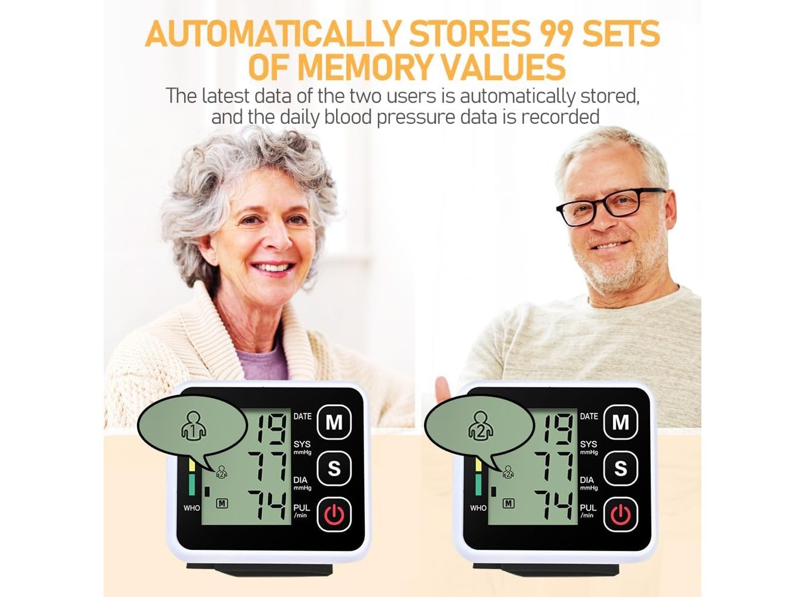 Misuratore Pressione Sanguigna Portatile da Polso Misurazione della Frequenza Cardiaca e Pulsazioni Schermo LCD