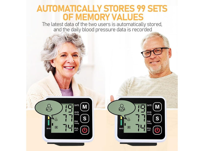 Misuratore Pressione Sanguigna Portatile da Polso Misurazione della Frequenza Cardiaca e Pulsazioni Schermo LCD