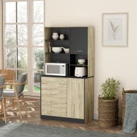 Mobile Cucina Credenza Moderna Salvaspazio con 2 armadietti 3 cassetti 3 ripiani Legno 90 x 39 x 169cm colore Grigio Rovere Chiaro
