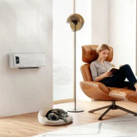 Stufa Elettrica a Basso Consumo da Parete 2000W con 3 Modalità Display LED Termostato Timer e Oscillazione Bianco