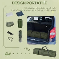 Set Brandina da Campeggio con Materasso Gonfiabile, Cuscino,  Sacco Letto e Borsa di Trasporto, Verde
