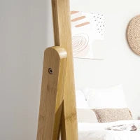 Specchio da Terra con Cassetto, in MDF e Bambù, 45x30x160 cm, Bianco e Color Legno