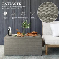 Baule da Esterno da 184L in Rattan PE con Ruote e Rivestimento Interno Impermeabile, 102x52x52 cm, Grigio