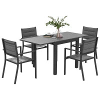 Set da Giardino con Tavolo e Sedie da 5 Pezzi con 1 Tavolo da Pranzo Estensibile e 4 Sedie, Schienale Alto, Grigio Scuro