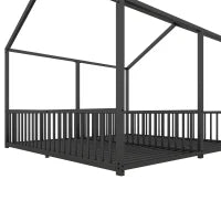 Letto per Bambini 4+ Anni Matrimoniale 90x200 cm, con Ringhiera di Sicurezza, Senza Materasso, Nero