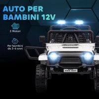 Macchina per Bambini Elettrica Fuoristrada 12V con Doppio Motore, Età 3-6 Anni, Telecomando e Luci, Bianco