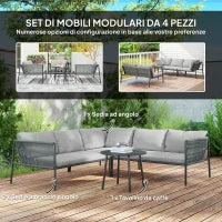 Salotto da Giardino in Rattan con Divano Angolare Modulabile, Tavolino da Caffè e Cuscini, Grigio