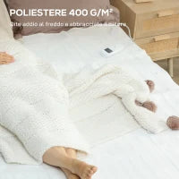 Coperta Elettrica 160x140 cm con 5 Livelli di Calore e 2 Zone di Controllo Indipendenti, in Poliestere Bianco