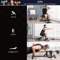 Squat Machine 3 in 1 con Altezza Regolabile e Panca Inclinabile in Acciaio, 100x58x46cm, Nero