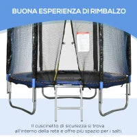 Trampolino Elastico con Scaletta e Rete di Sicurezza, in Acciaio e Plastica, Ø180x200 cm, Blu