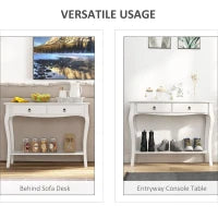 Mobiletto Tavolo Consolle da Ingresso Moderno con 2 Cassetti Casa Legno 100 × 33 × 75cm Bianco