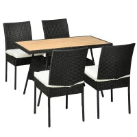 Set da Giardino con Tavolo e 4 Sedie da Esterno in Acciaio e Rattan PE, Nero