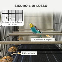 Gabbia per Uccelli con Divisorio e Ripiano Inferiore Portaoggetti, in Acciaio e PP, 94x57x57 cm, Nero