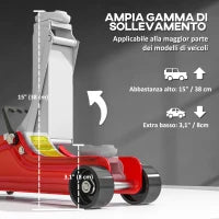 Cric Idraulico Basso con Sollevamento 8-38cm, Acciaio Rinforzato con Capacità 2.5 Tonnellate, Rosso