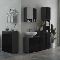 kleankin Mobiletto Bagno in Truciolato con Cassetto e Armadietto a 2 Livelli Regolabili, 30x30x82 cm, Nero e Grigio