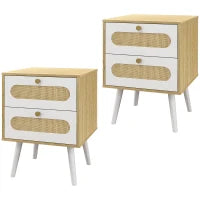 Comodino con Cassetti Set 2 Pezzi in Truciolato e MDF in stile Boho, 40x40x55 cm, Rovere e Bianco