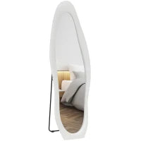 Specchio a Figura Intera con Cornice Ondulata in Velluto, Specchio da Terra e da Parete, 160x50 cm, Bianco