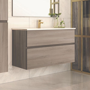 Mobile bagno sospeso Londres con due cassetti 100x45x59 cm colore rovere grigio