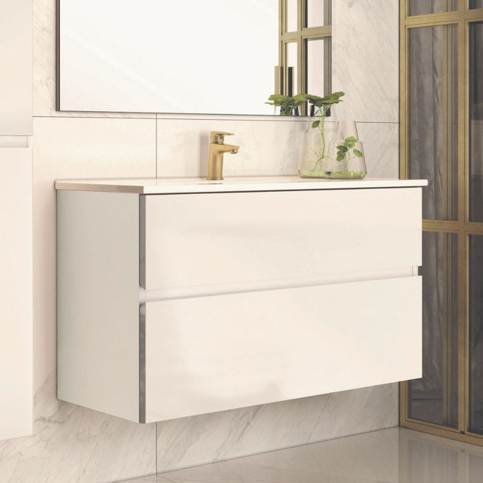 Mobile bagno sospeso Londres con due cassetti 100x45x59 cm colore bianco laccato