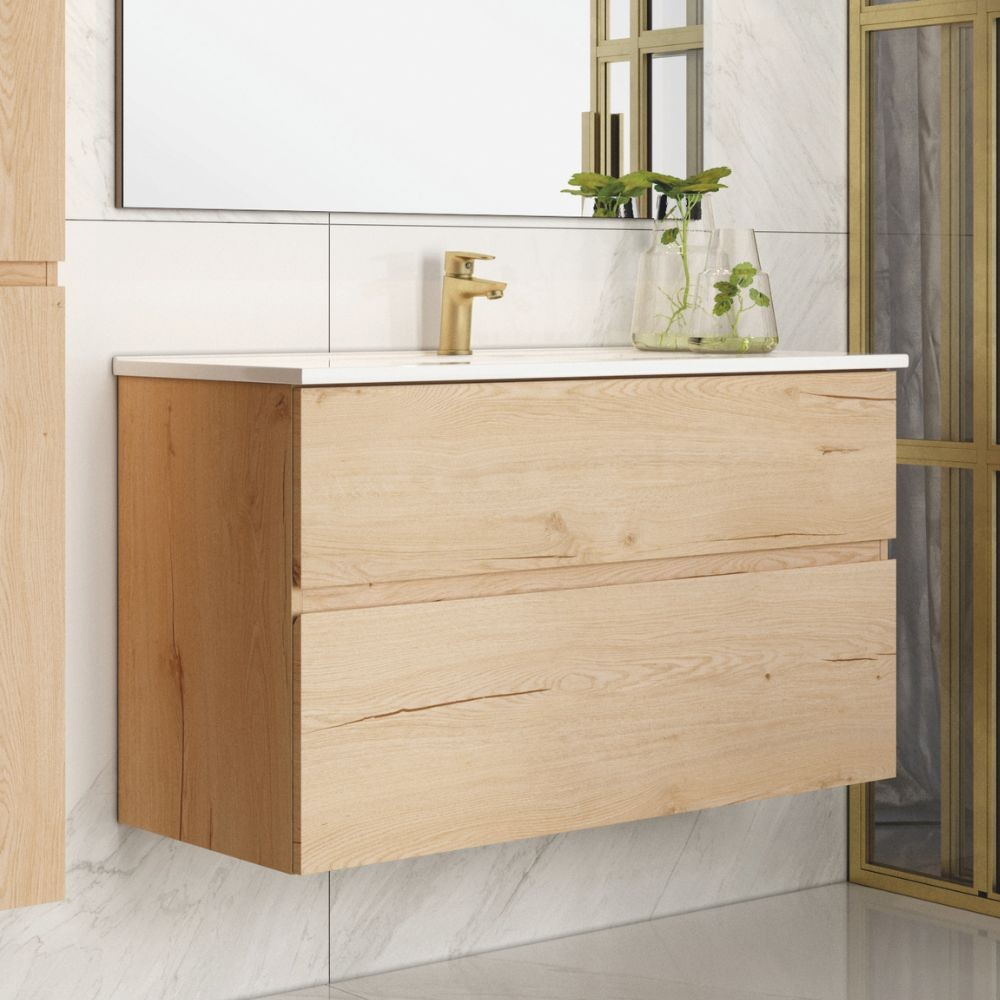 Mobile bagno sospeso Londres con due cassetti 100x45x59 cm colore rovere