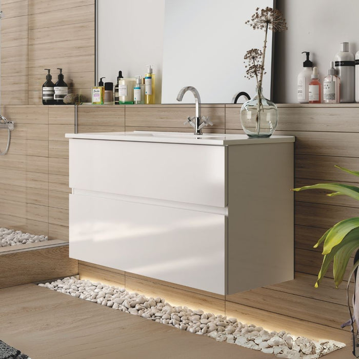 Mobile bagno sospeso Londres con due cassetti 100x45x59 cm colore bianco laccato