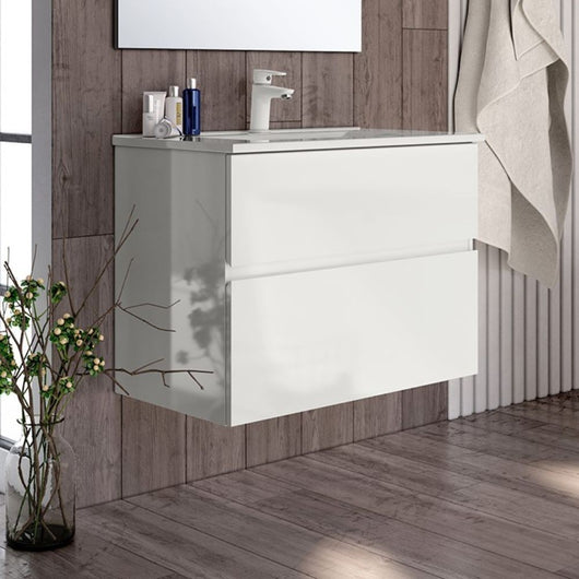 Mobile bagno sospeso Londres con due cassetti 70x45x59 cm colore bianco laccato