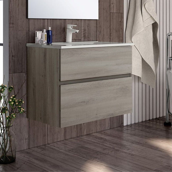 Mobile bagno sospeso Londres con due cassetti 70x45x59 cm. colore rovere grigio