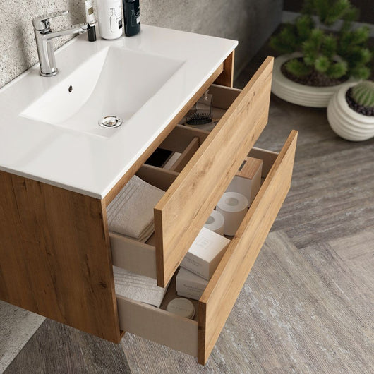 Mobile bagno sospeso Push con due cassettoni 80x45x48 colore rovere quercia