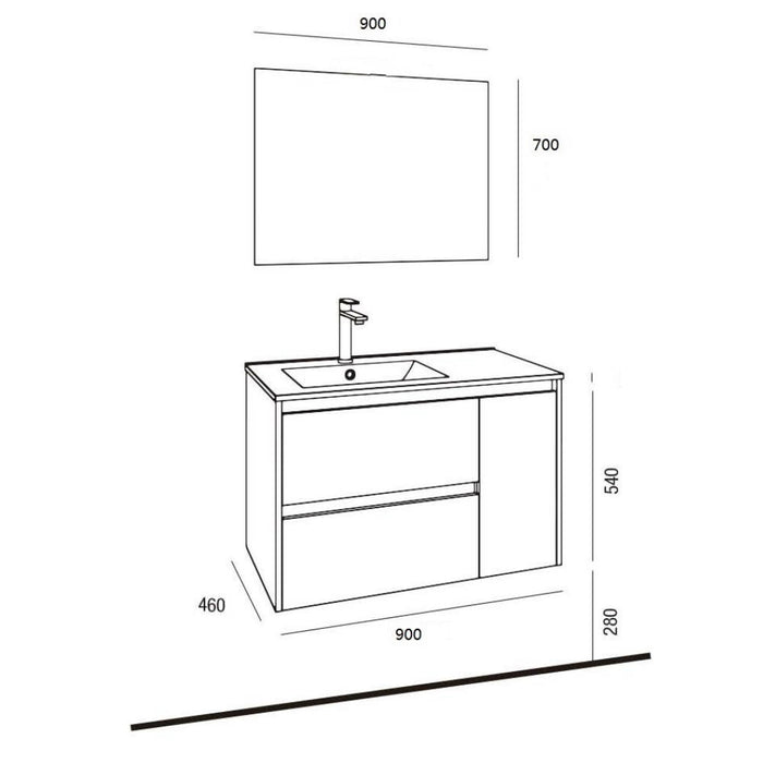 Mobile bagno sospeso Resia con specchio rovere 90x46x54 H