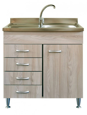 Mobile cucina con lavello inox dx e cassettiera sx finitura olmo 80x50xH81cm Potres Sabin