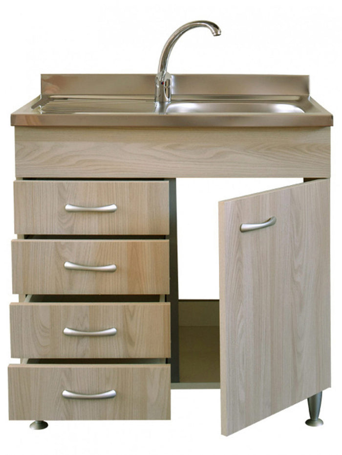 Mobile cucina con lavello inox dx e cassettiera sx finitura olmo 80x50xH81cm Potres Sabin