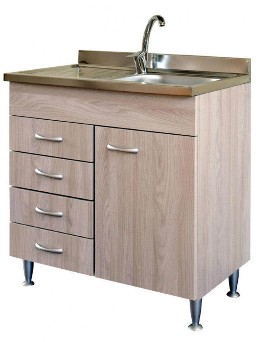 Mobile cucina con lavello inox dx e cassettiera sx finitura olmo 80x50xH81cm Potres Sabin