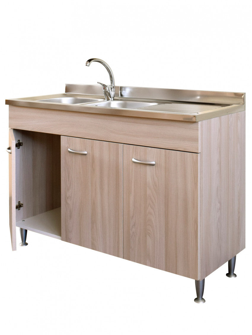 Mobile cucina due ante con lavello inox sx finitura olmo 120x50xH81cm Potres Sabin