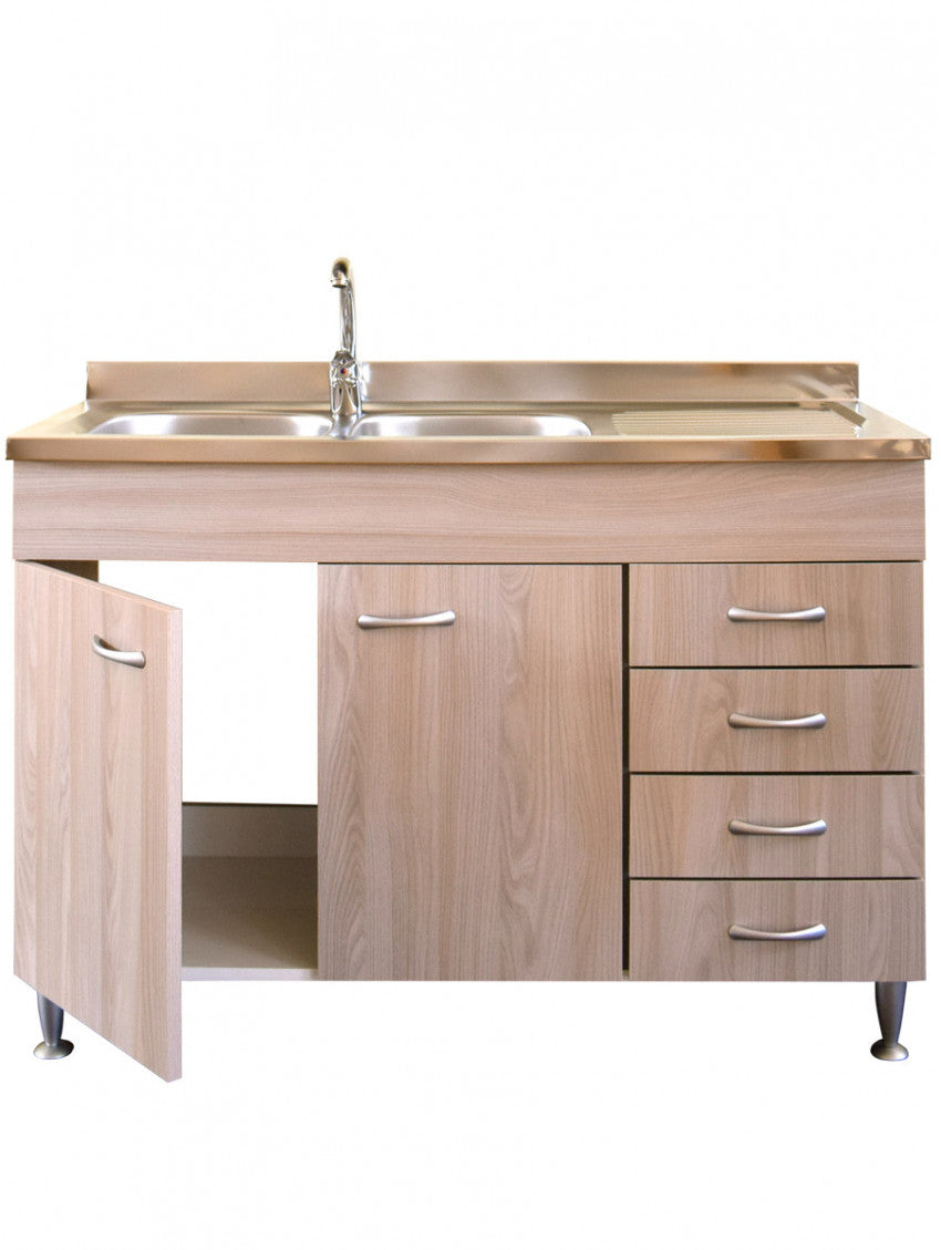 Mobile cucina due ante con lavello sx inox e cassettiera dx finitura olmo 120x50xH81cm Potres Sabin